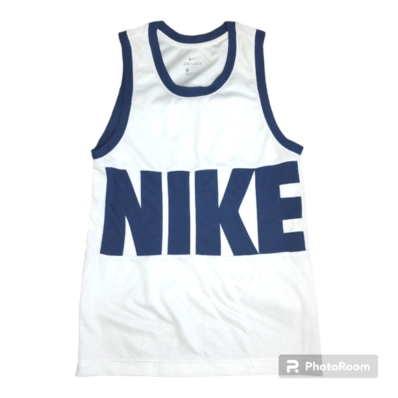 Men's Nike Dri Fit Graphic Print Logo Basketball Jersey Size S White Blue - Picture 2 of 5